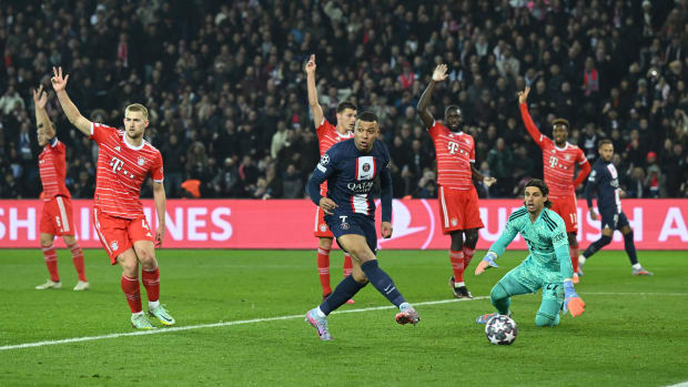 Kylian Mbappe offside while scoring a goal